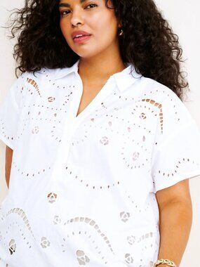 Anthropologie Boxy Eyelet Popover Blouse XL